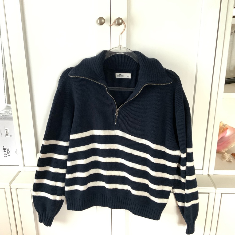 Hollister Navy Striped Half-Zip Sweater